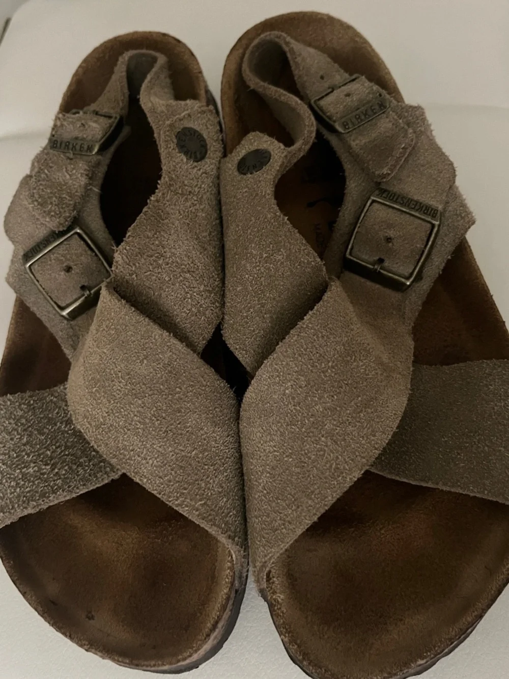 Birkenstock Brown Suede Crisscross Buckle Sandals